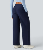 Pantalon de yoga ample thermique en polaire, dos en V, taille haute, avec poches
