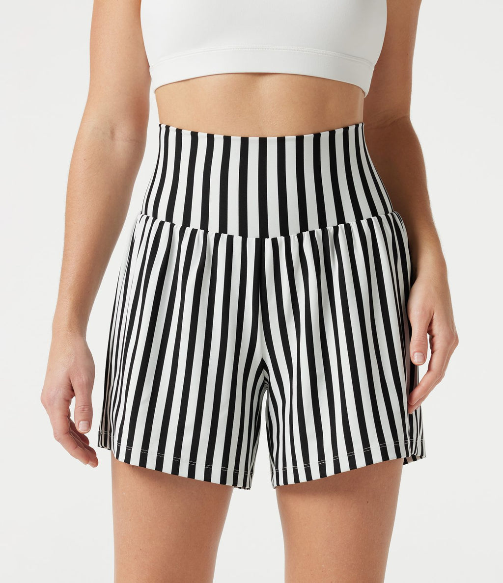 Short de yoga ample 2 en 1 à rayures taille ultra haute avec poches