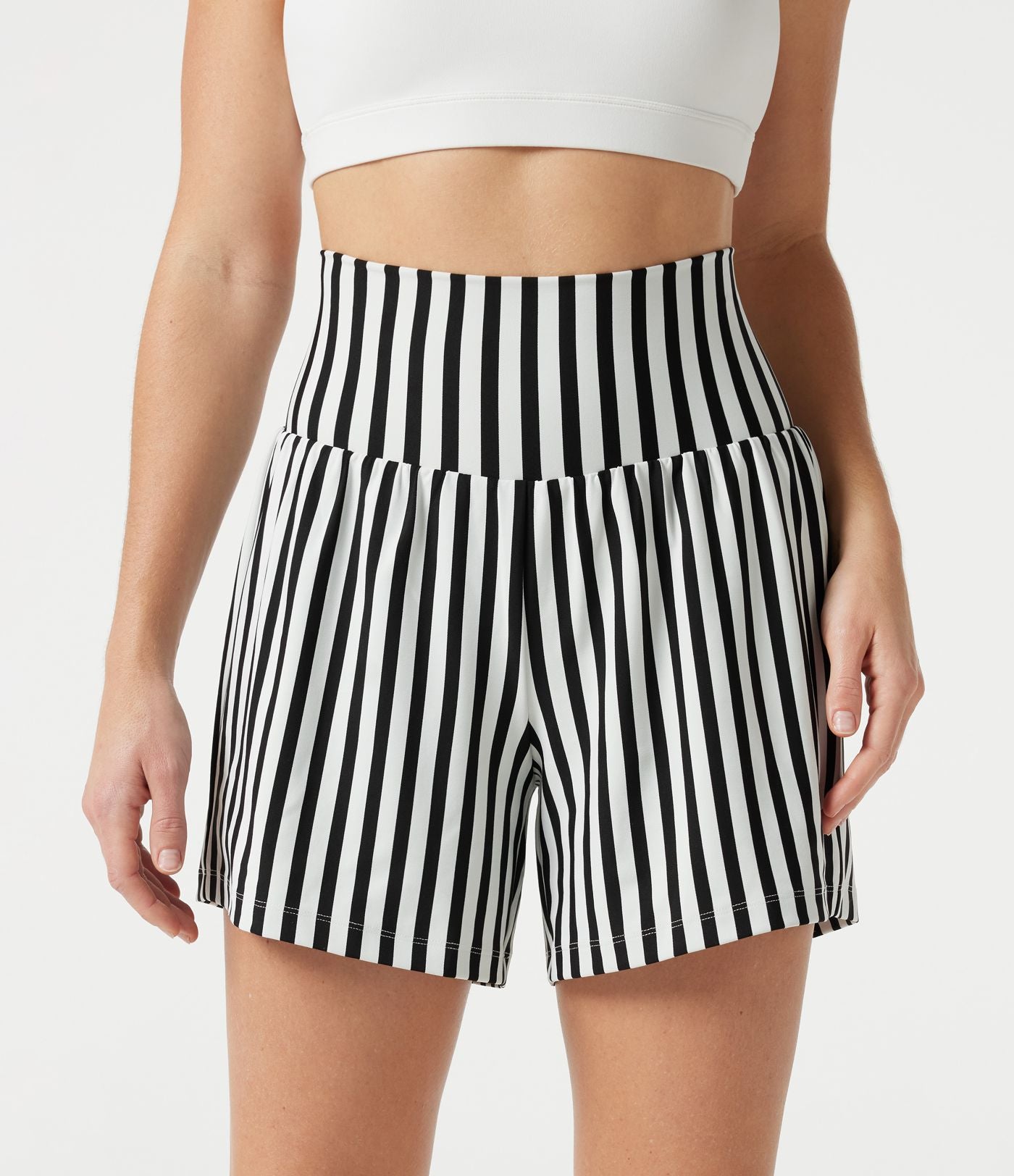 Short de yoga ample 2 en 1 à rayures taille ultra haute avec poches