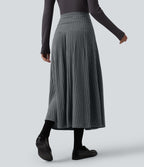 Jupe tailleur midi trapèze taille haute en maille côtelée