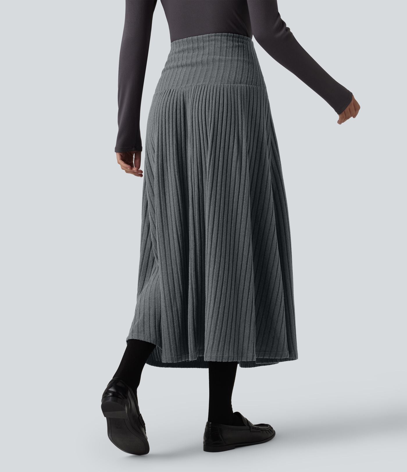 Jupe tailleur midi trapèze taille haute en maille côtelée