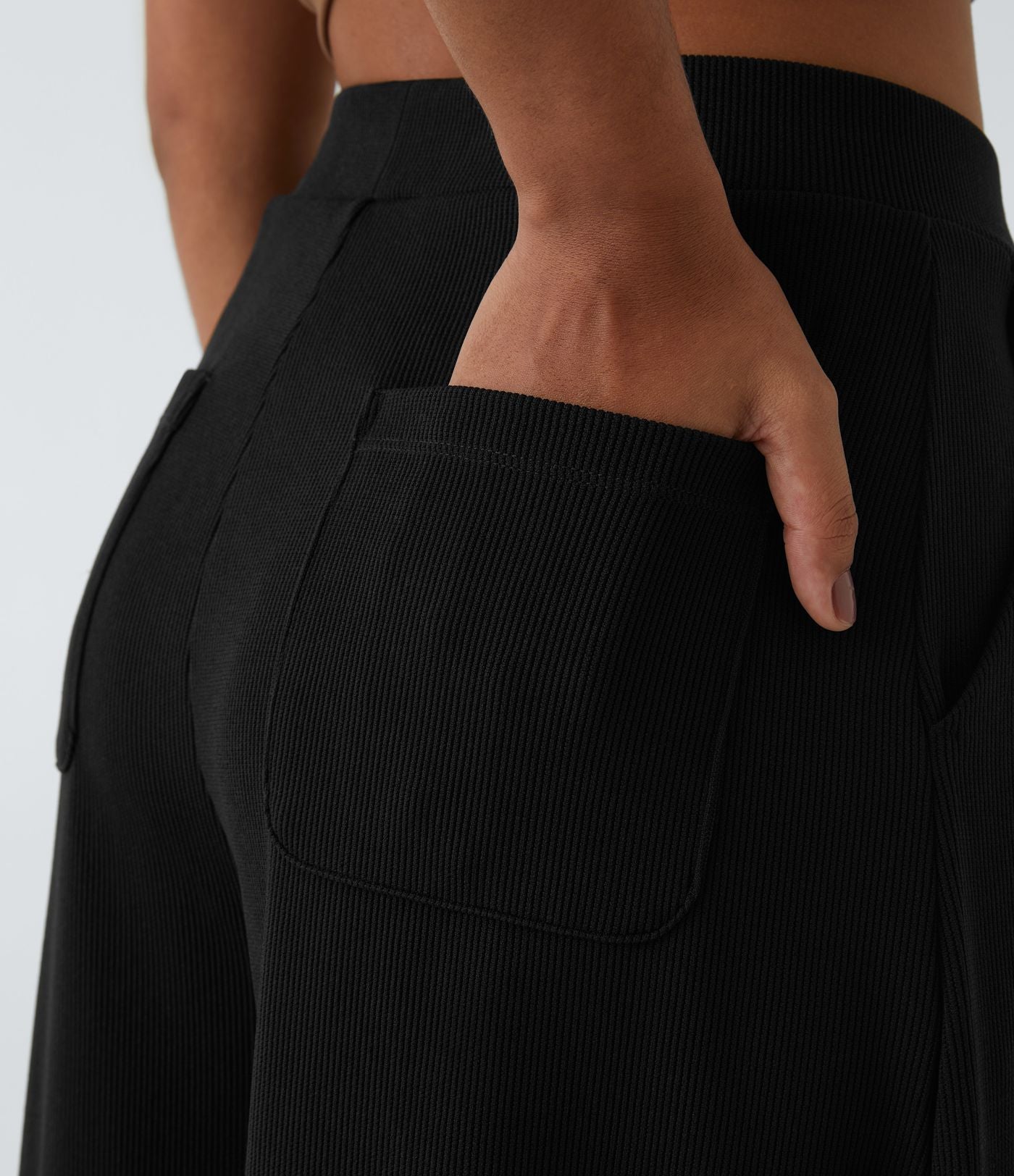 Pantalon décontracté harem uni côtelé, taille haute, avec poches