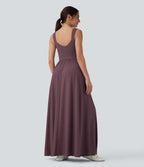 Robe maxi fluide dos nu, avec brassière intégrée et poches