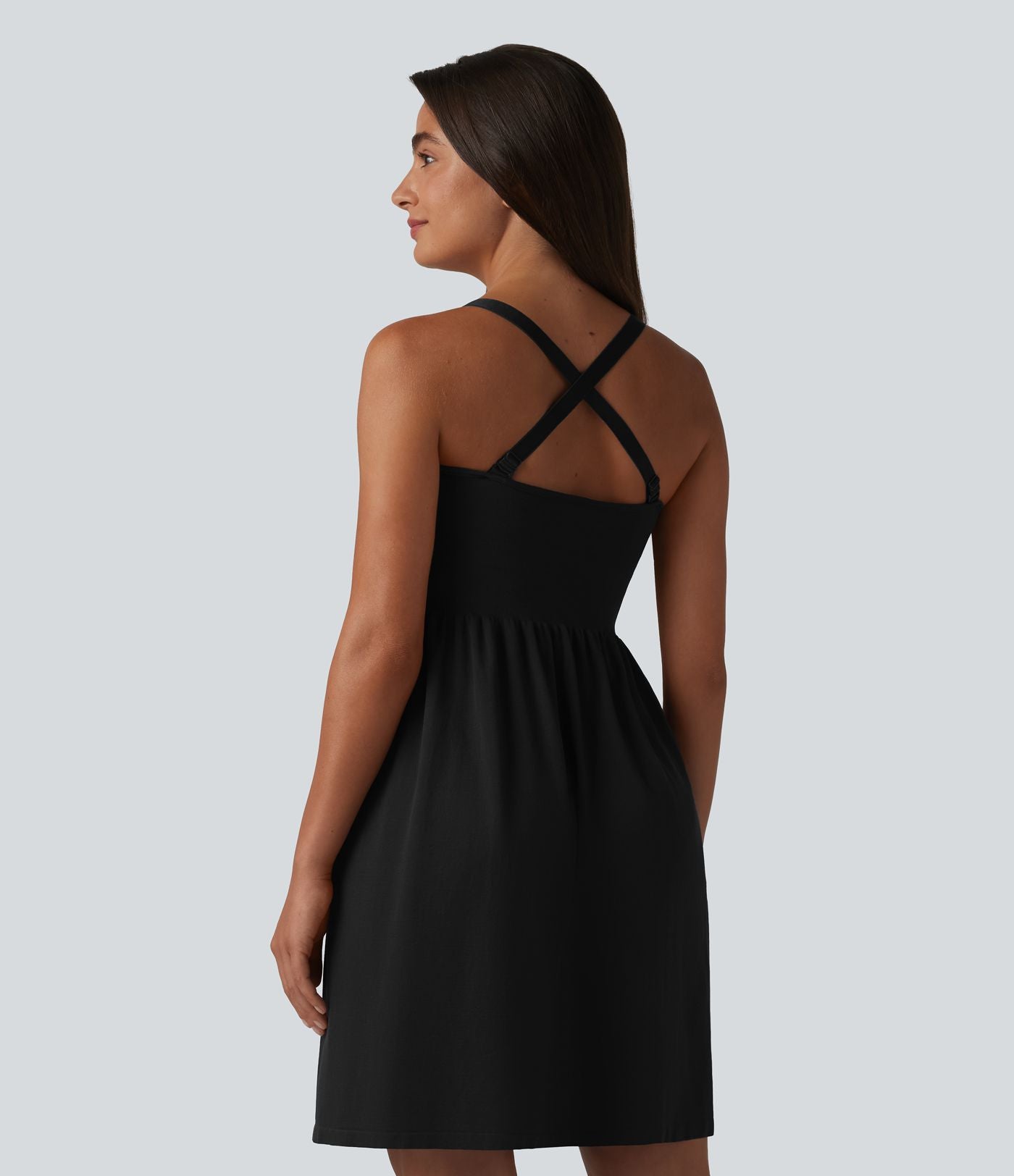 OneForm Seamless Flow Robe casual mini froncée sans couture à décolleté plongeant en V sans manches avec brassière intégrée