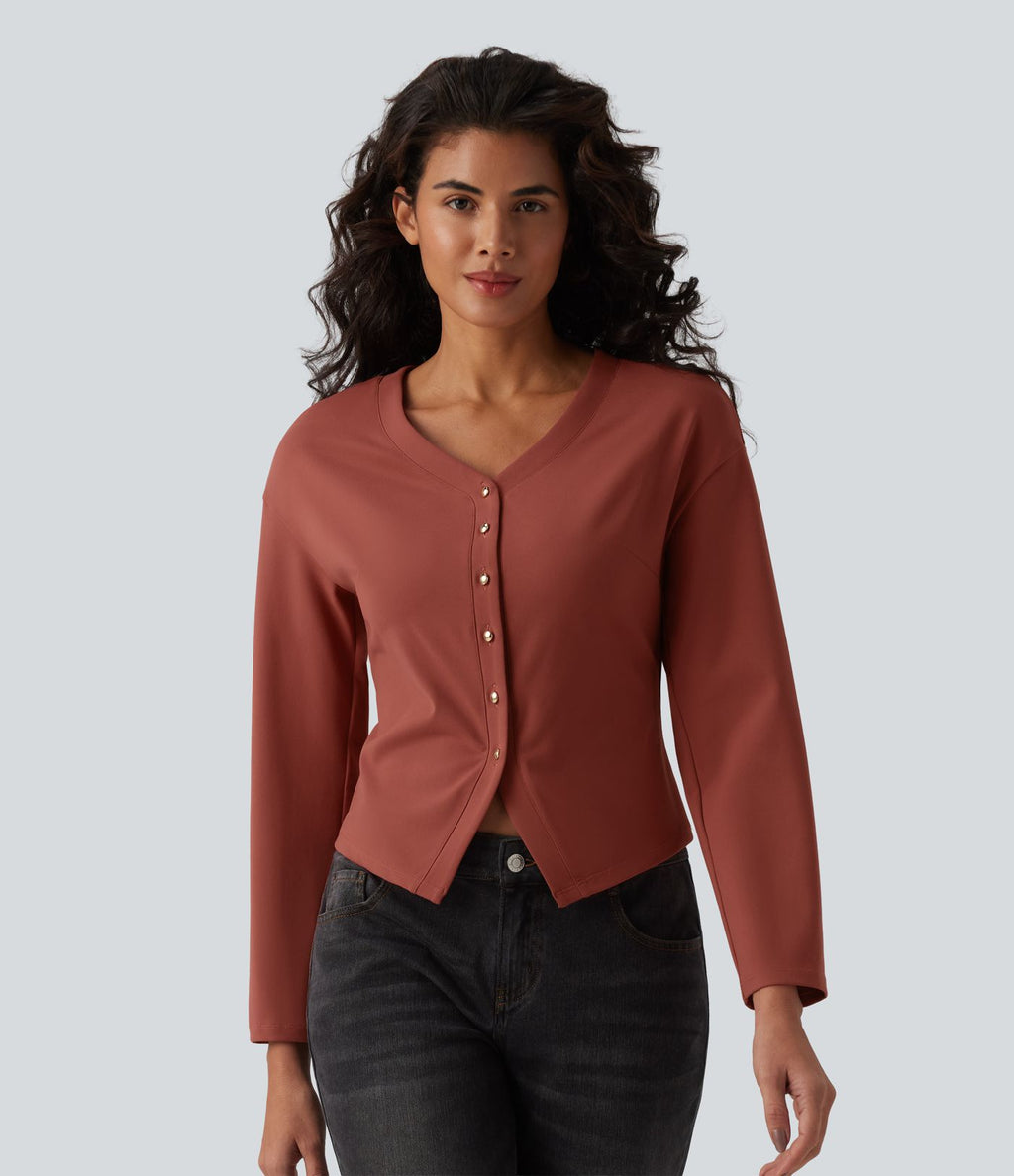 Haut casual col V manches longues avec boutons