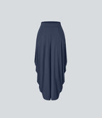 Pantalon décontracté drapé à poches multiples et taille moyenne, jambe large