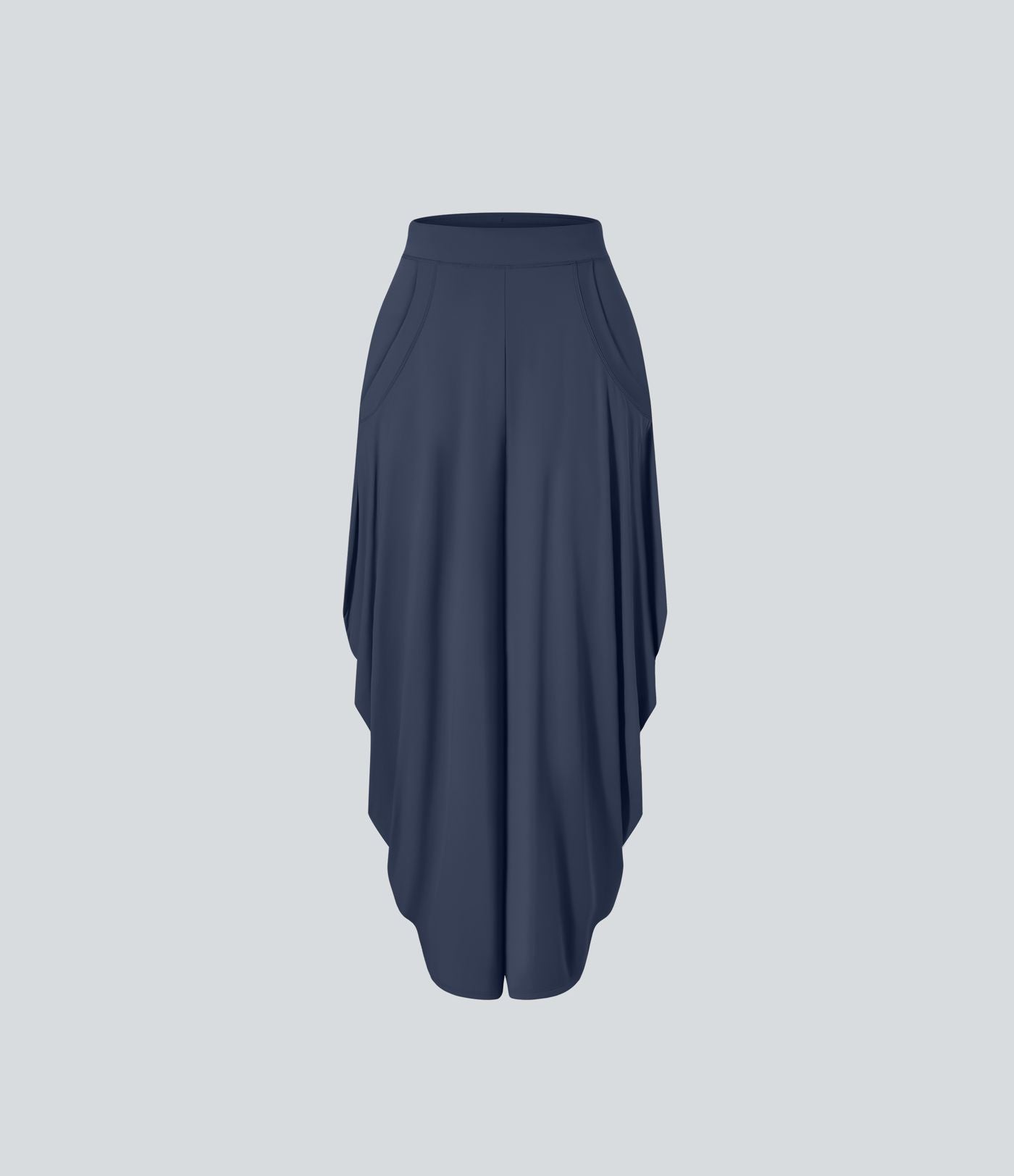 Pantalon décontracté drapé à poches multiples et taille moyenne, jambe large