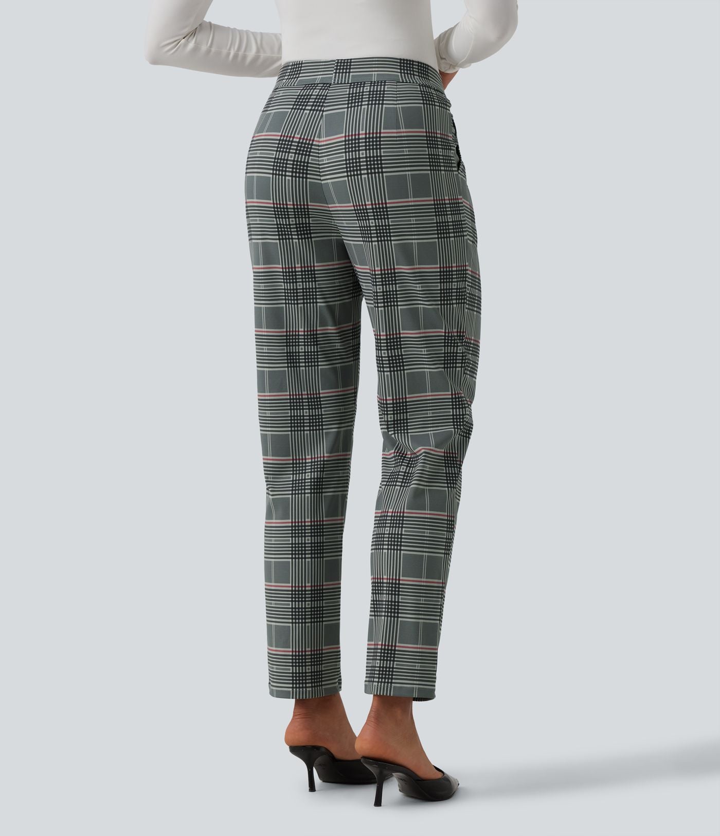 Pantalon tailleur Halara Flex™ fuselé à carreaux taille haute avec poches