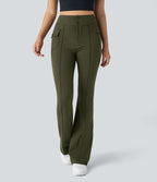 Pantalon cargo décontracté évasé taille haute avec poches à rabat latérales