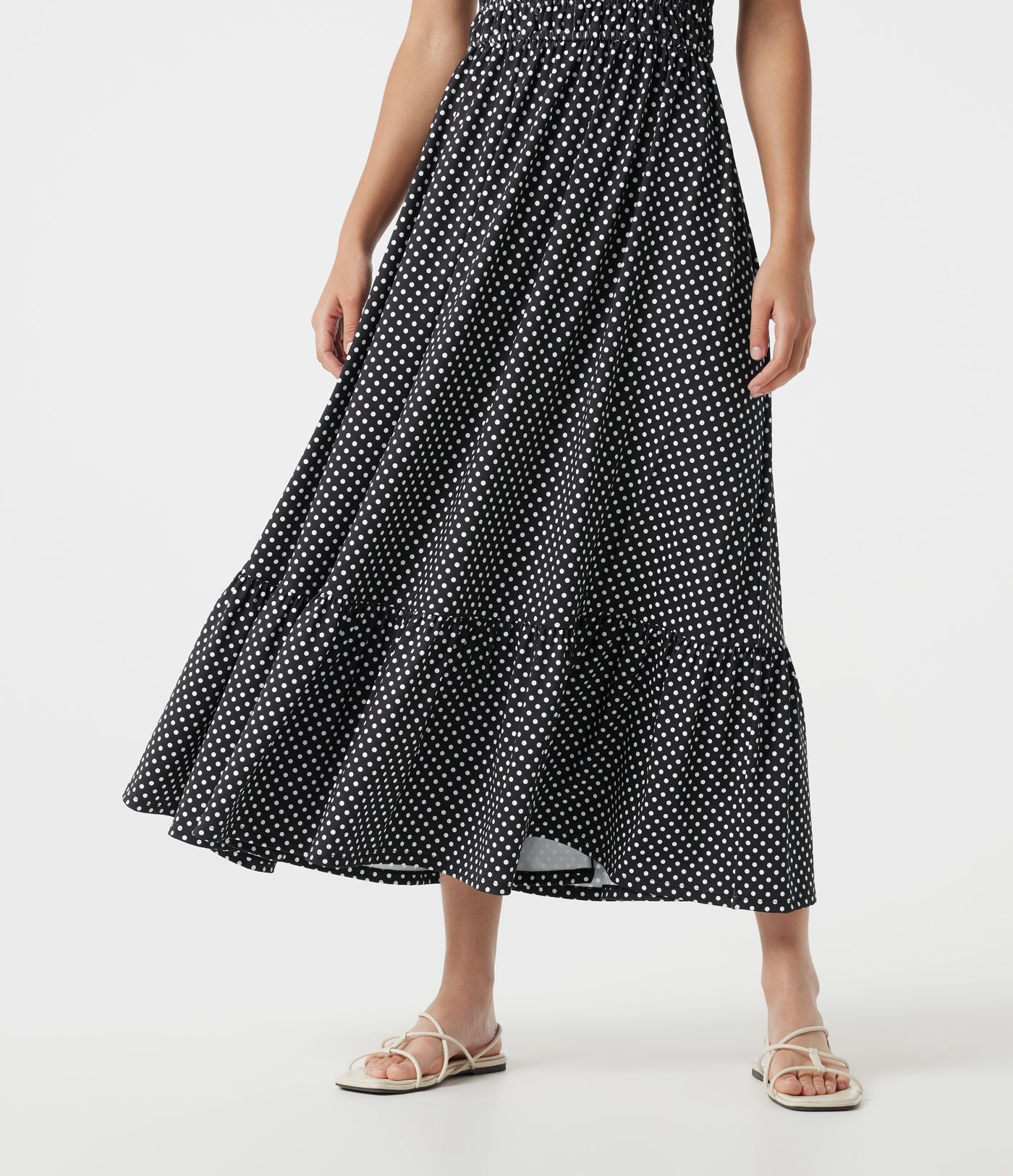 Robe nuisette midi fluide à pois avec lien à nouer à l’avant