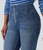 Jean évasé décontracté Halara Flex™ gainant taille mi-haute demi-zip avec poches