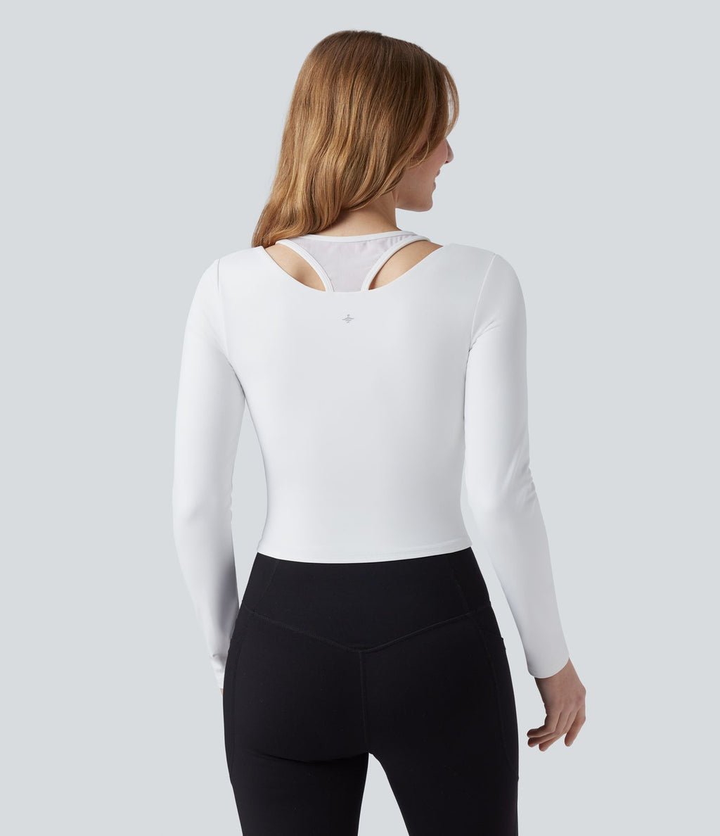 Haut de sport de yoga SoftlyZero™ Plush effet push-up mesh contrastant manches longues