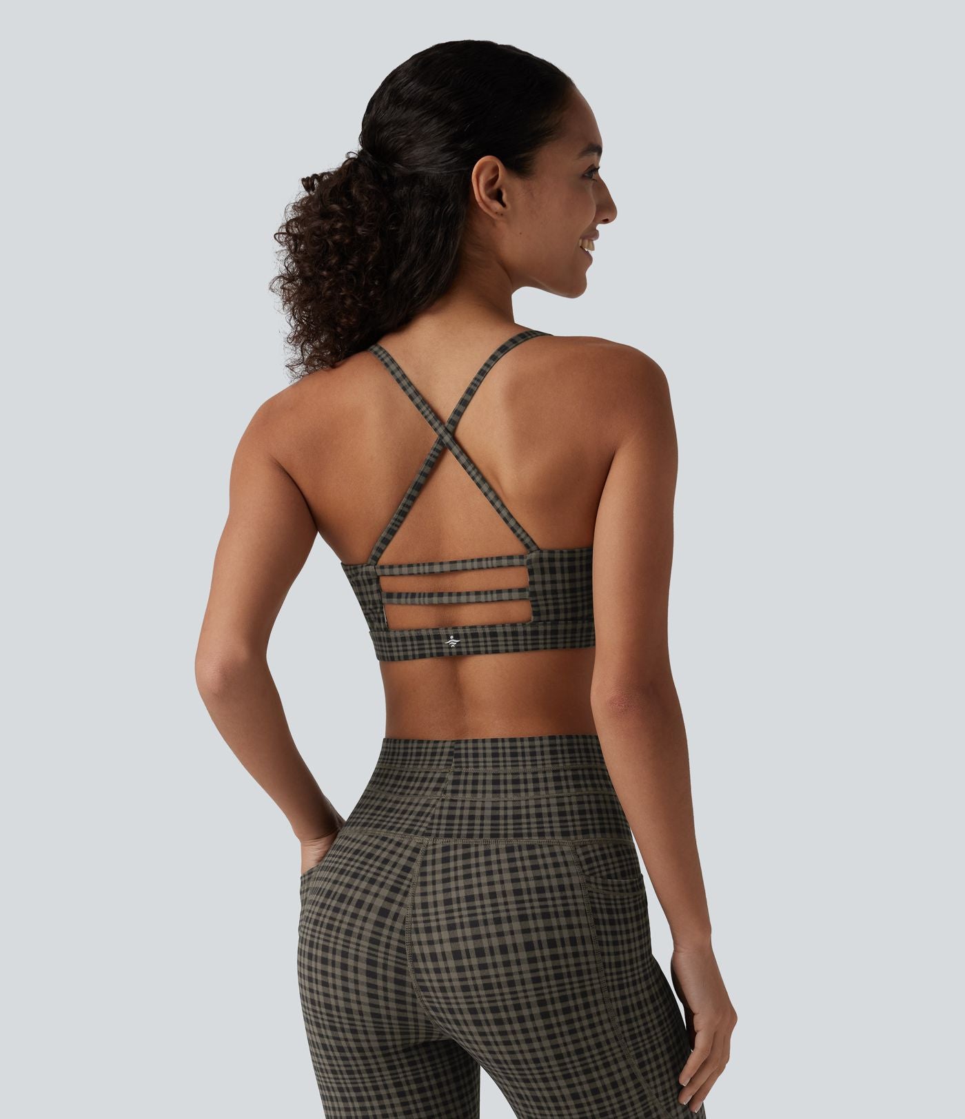 Halara UltraSculpt™ Brassière de sport yoga maintien léger imprimé carreaux