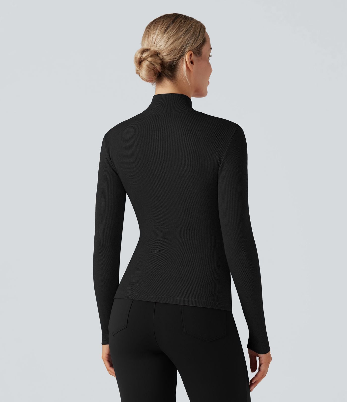 T-shirt tailleur côtelé col montant manches longues