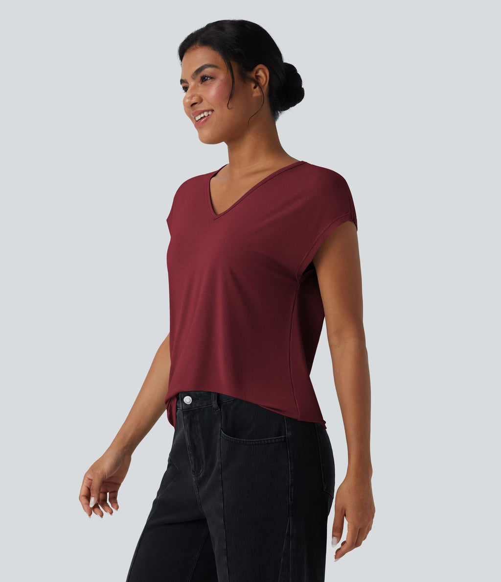 T-shirt casual col V manches courtes