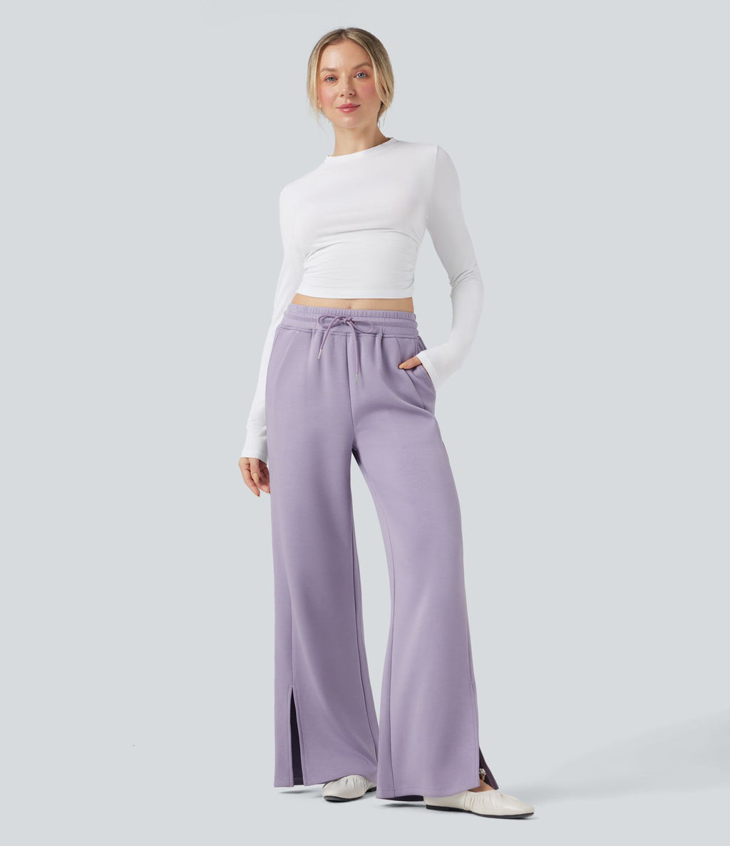 Pantalon décontracté taille haute avec cordon de serrage et poches