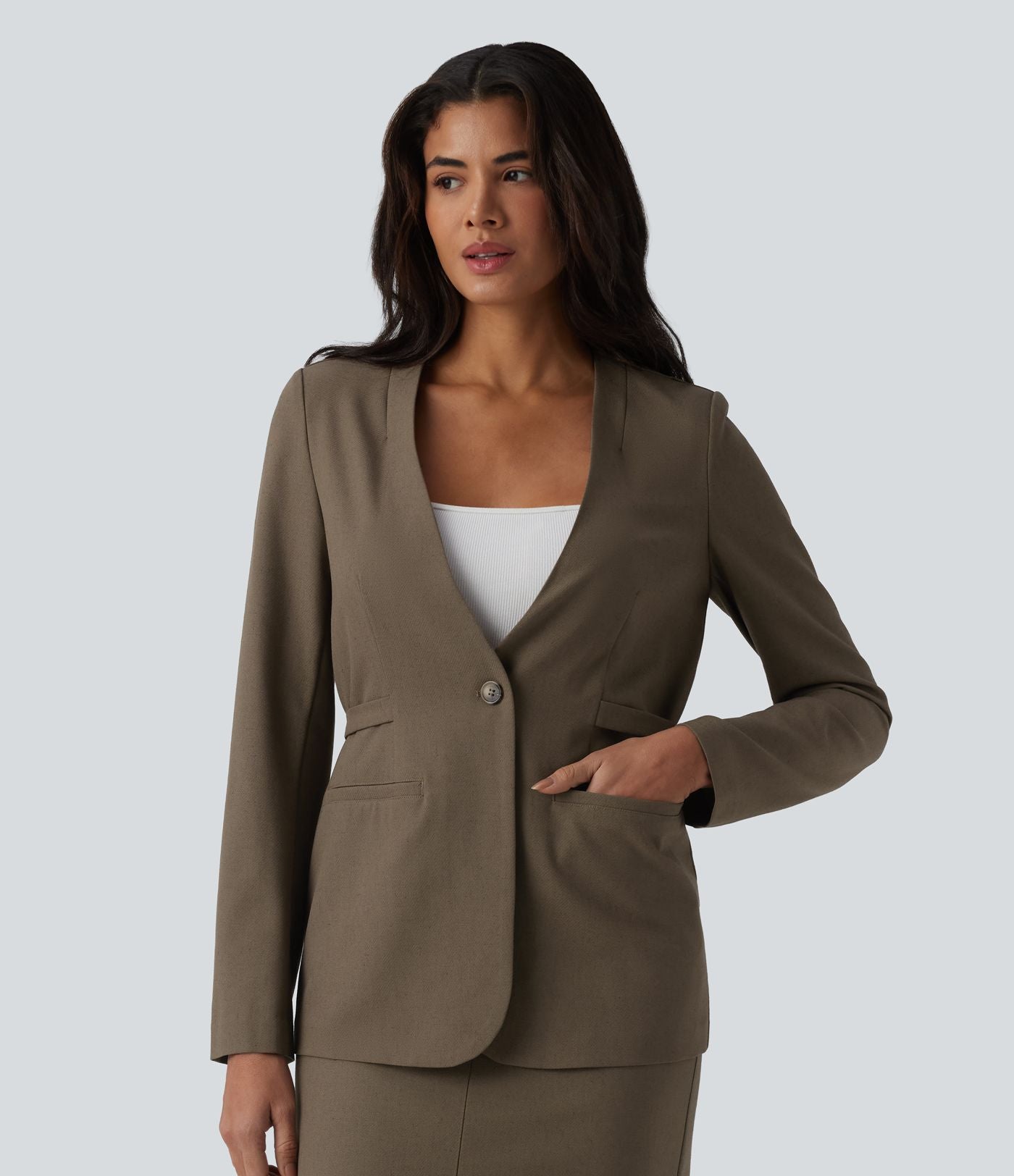 Blazer buerau manches longues en mélange de lin avec poches