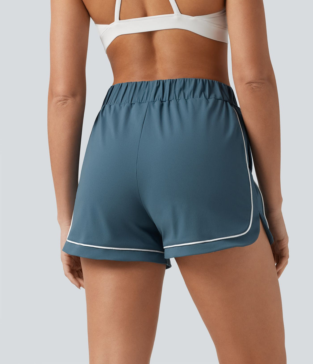 Short de yoga ample taille haute colorblock à bande latérale 7,5 cm avec poches