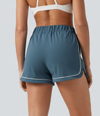 Short de yoga ample taille haute colorblock à bande latérale 7,5 cm avec poches