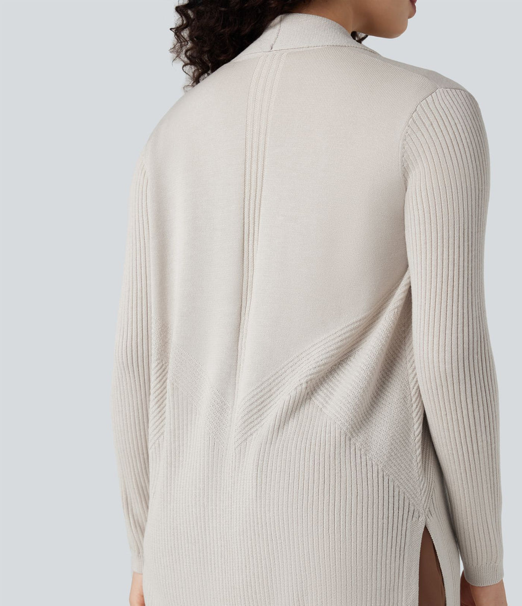 Cardigan col tailleur manches longues ourlet fendu