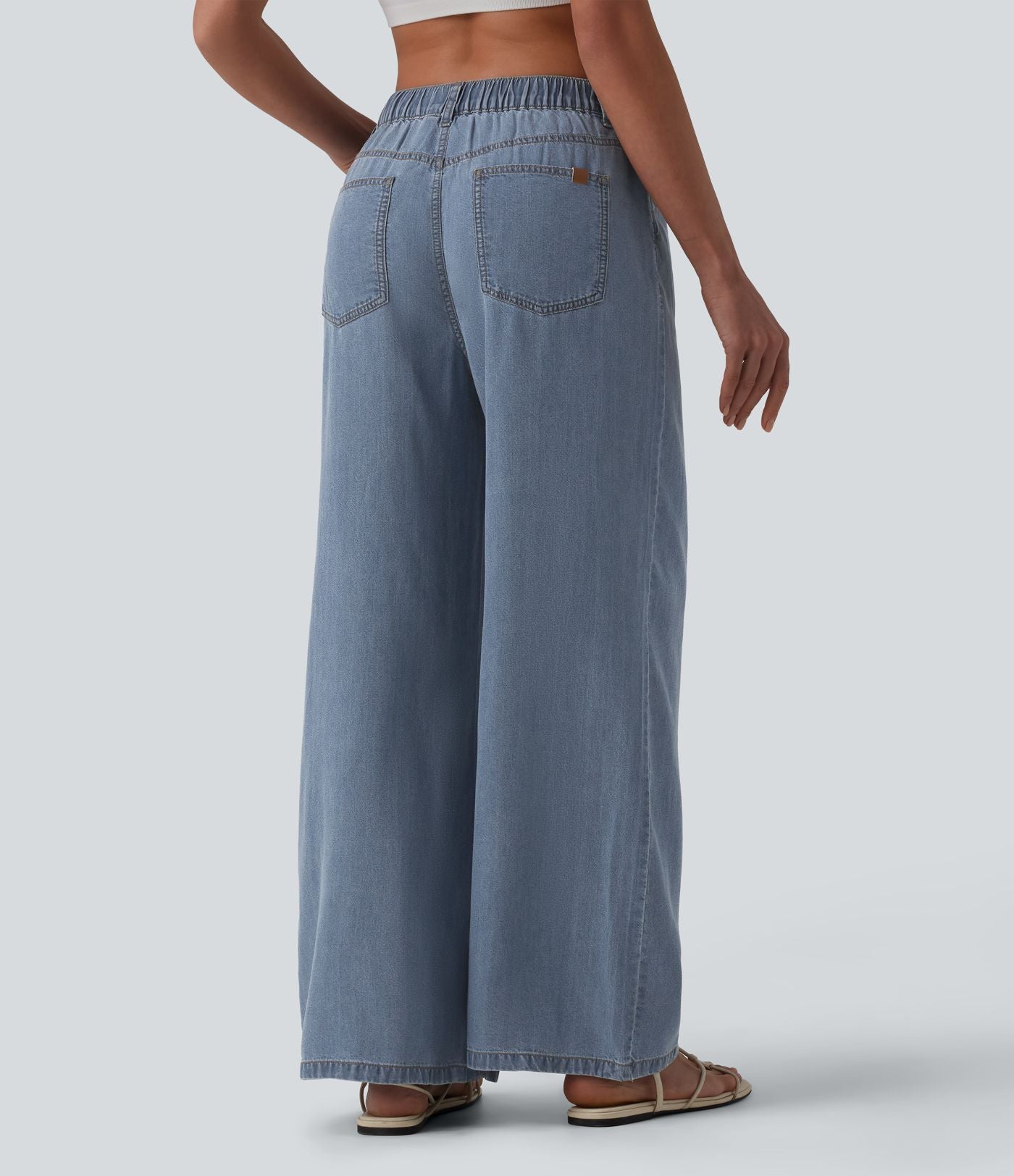 Jean large décontracté taille mi-haute en lyocell drapé avec poches