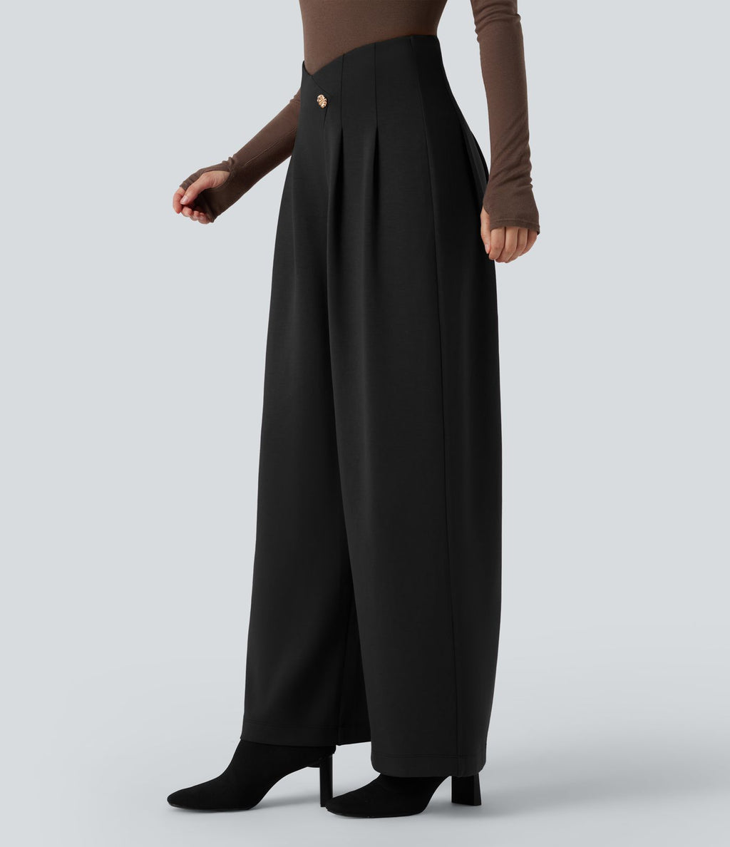 Pantalon tailleur SpacerTek™ taille super haute, jambe large croisée