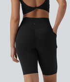 SoftlyZero™ Short cycliste de yoga croisé taille haute 23 cm avec poches - UPF50+