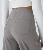 Pantalon Large Yoga Taille Haute avec Cordon de Serrage Plusieurs Poches et Plis