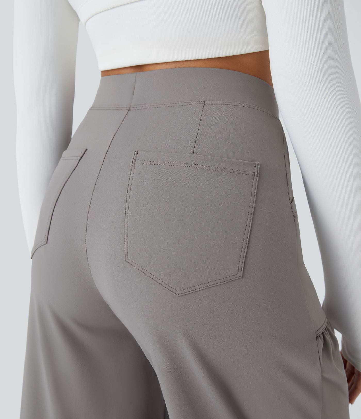 Pantalon Large Yoga Taille Haute avec Cordon de Serrage Plusieurs Poches et Plis