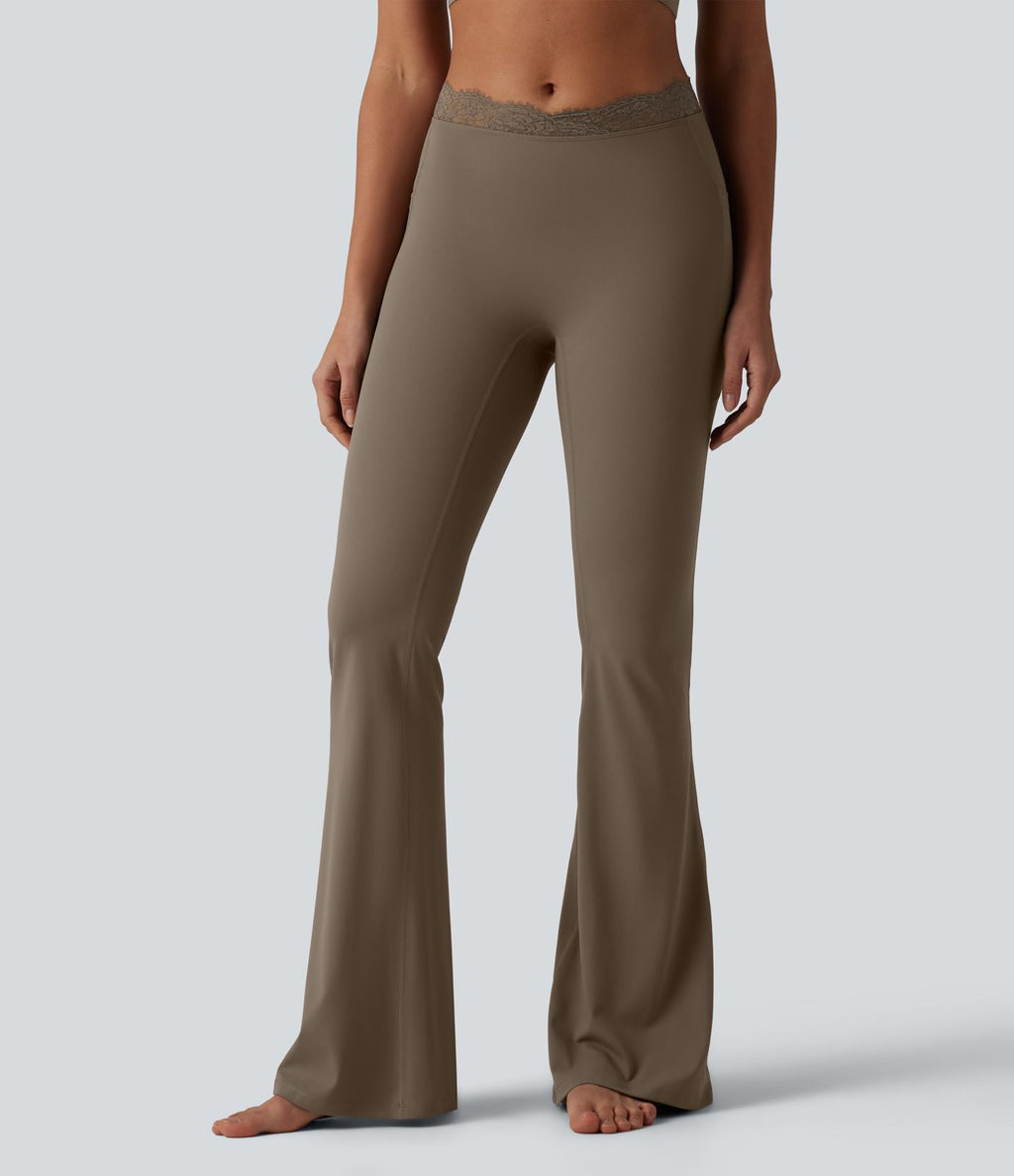 Halara UltraSculpt™ Legging évasé de yoga taille haute en V avec dentelle contrastée et poches