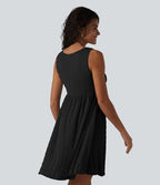 Robe courte décontractée sans manches à col rond