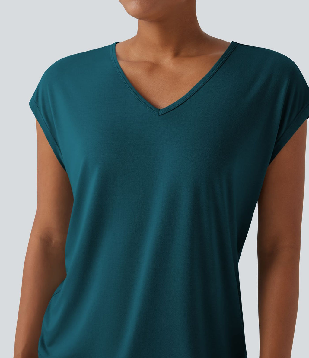T-shirt casual col V manches courtes