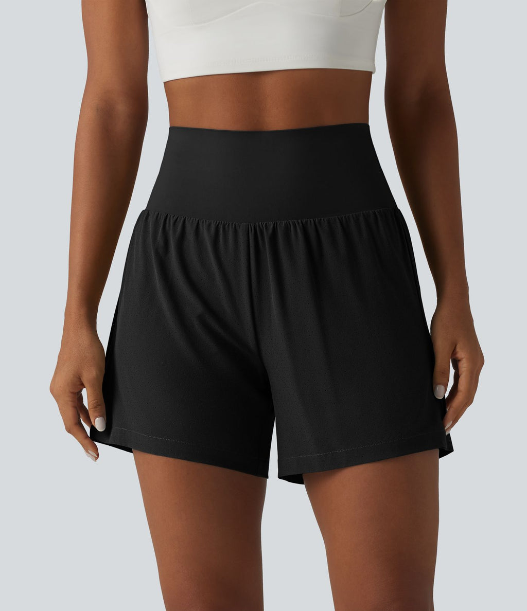 Short de yoga 2 en 1 taille très haute ventre plat séchage rapide 12,5 cm avec poches