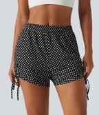 Short à pois 8 cm taille mi-haute avec bas froncé, laçage et poches