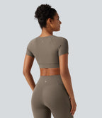 Crop top col V manches courtes Halara UltraSculpt™, base croisée et coussinets amovibles