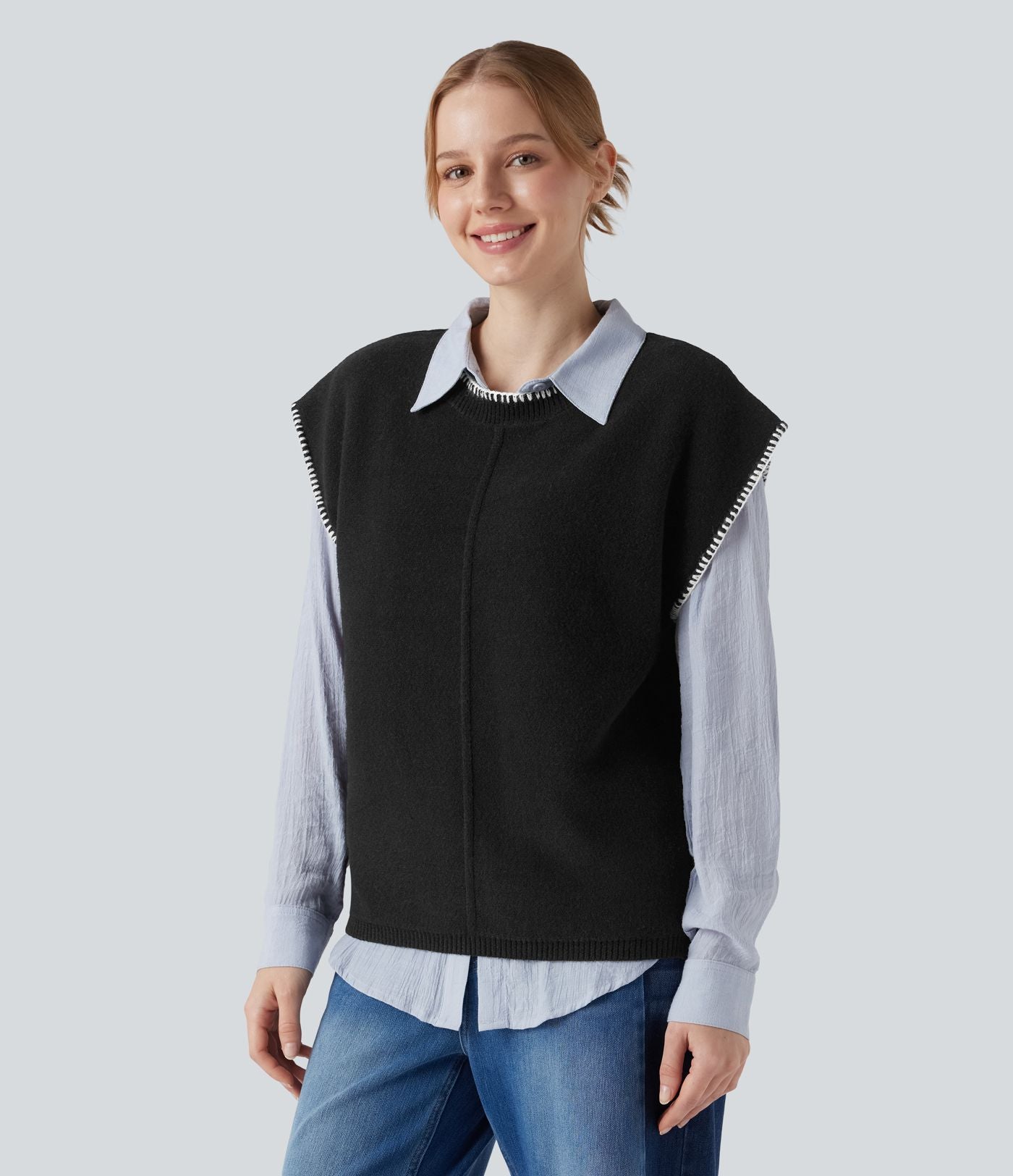 Gilet pull de travail col rond à blocs de couleurs