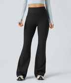 Pantalon de yoga évasé thermique en polaire froncée, taille haute, avec poches