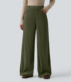 Pantalon velours côtelé tailleur et large Halara Flex™, taille haute, avec poches