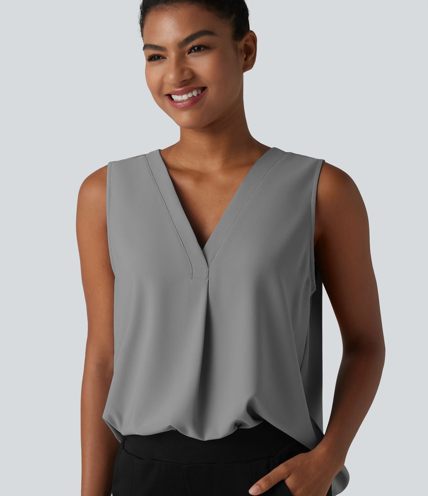 Blouse esprit bureau oversize défroissage facile, sans manches et col V