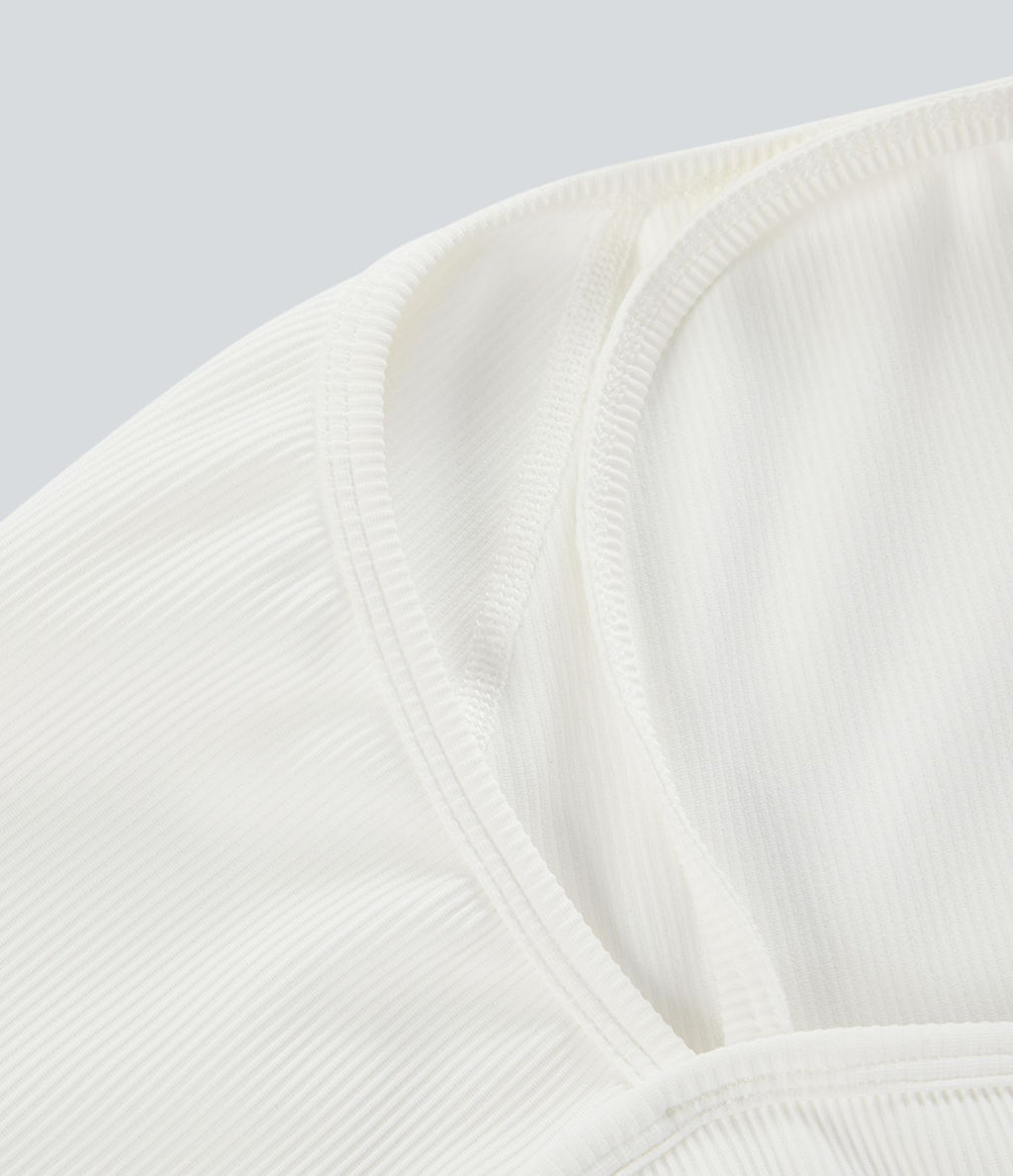 Top Sport Yoga Court à Bretelle Halter avec Trou pour le Pouce en Maille Côtelée