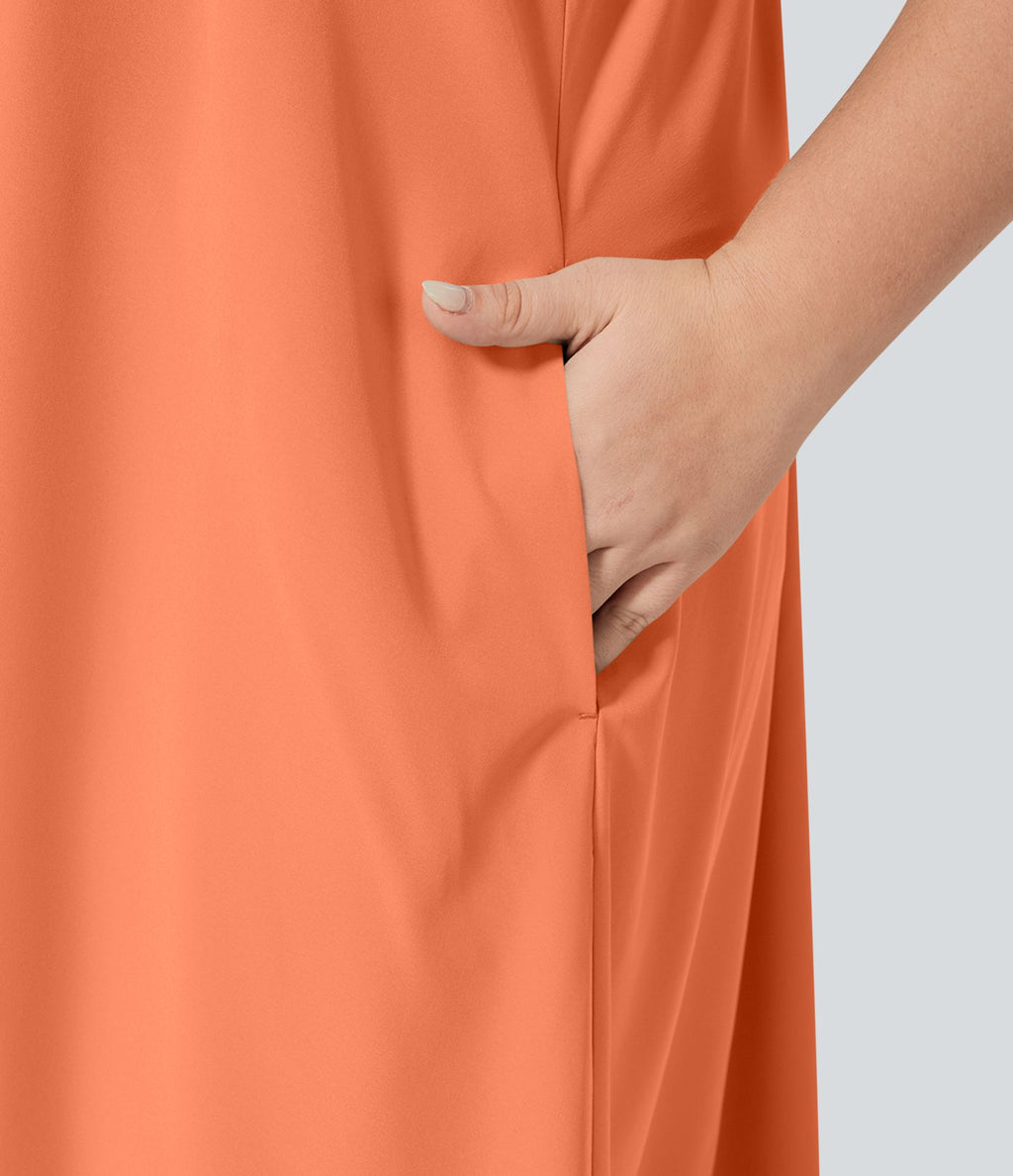 Breezeful™ Dos Nu Racerback Poche Latérale Haut Bas Fluide Midi Séchage Rapide Décontracté Robe Grande Taille