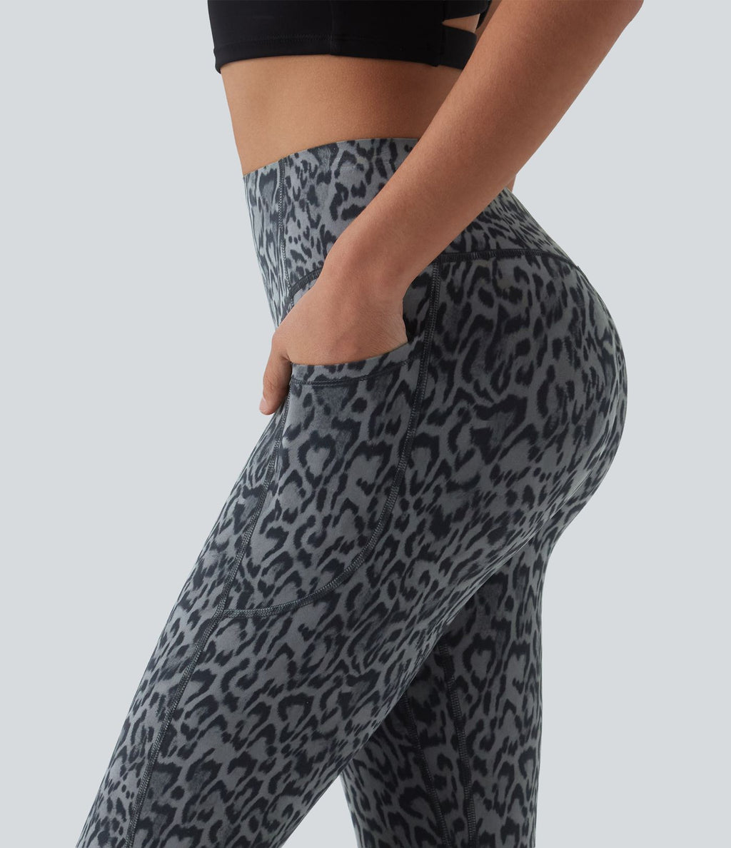 Legging corsaire d'entraînement taille haute gainant effet push-up imprimé léopard Halara UltraSculpt™ avec poches