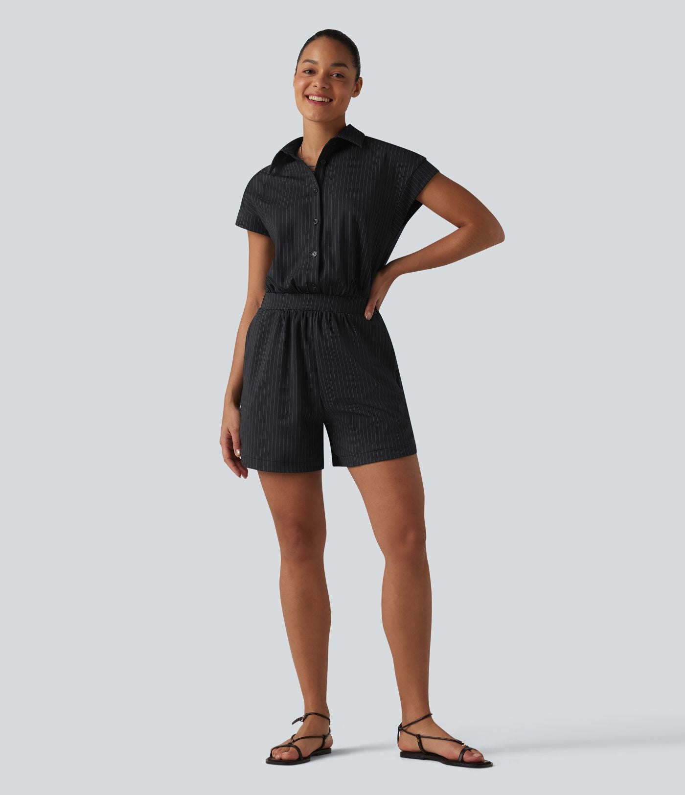 Combinaison short casual à manches courtes rayée avec poches — Édition Easy Peasy