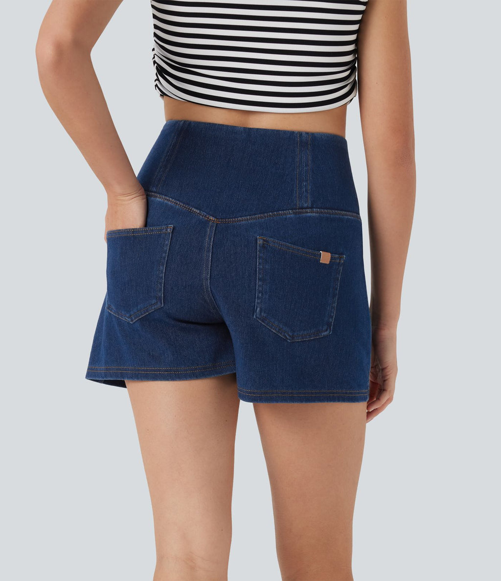 Short 7,5 cm décontracté gainant taille haute effet denim avec poches Halara Flex™