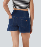 Short 7,5 cm décontracté gainant taille haute effet denim avec poches Halara Flex™