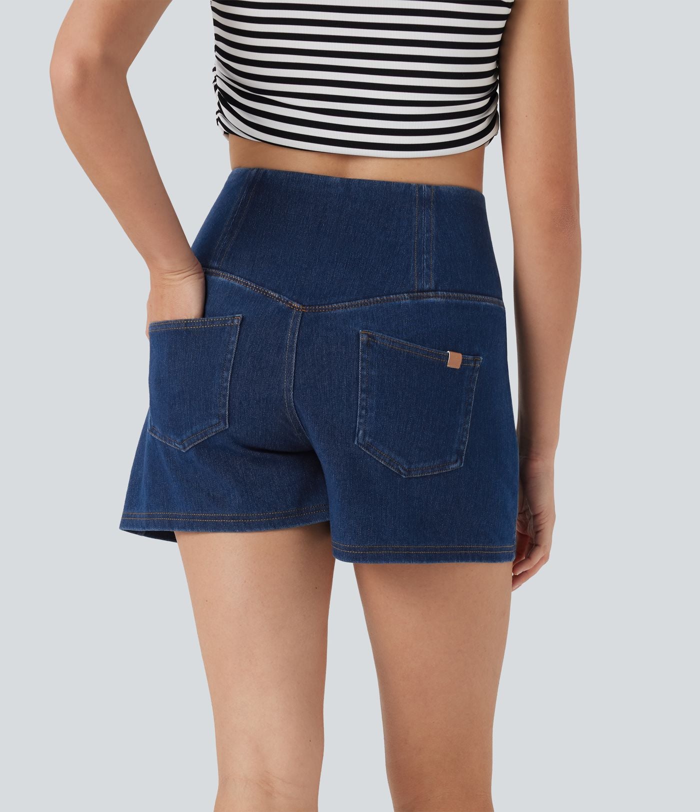 Short 7,5 cm décontracté gainant taille haute effet denim avec poches Halara Flex™