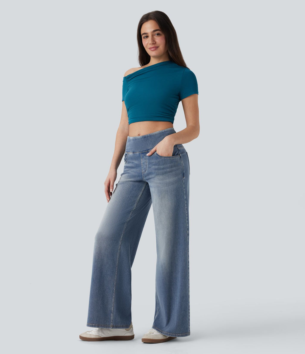 Jean décontracté ample gainant taille mi-haute avec poches Halara Flex™
