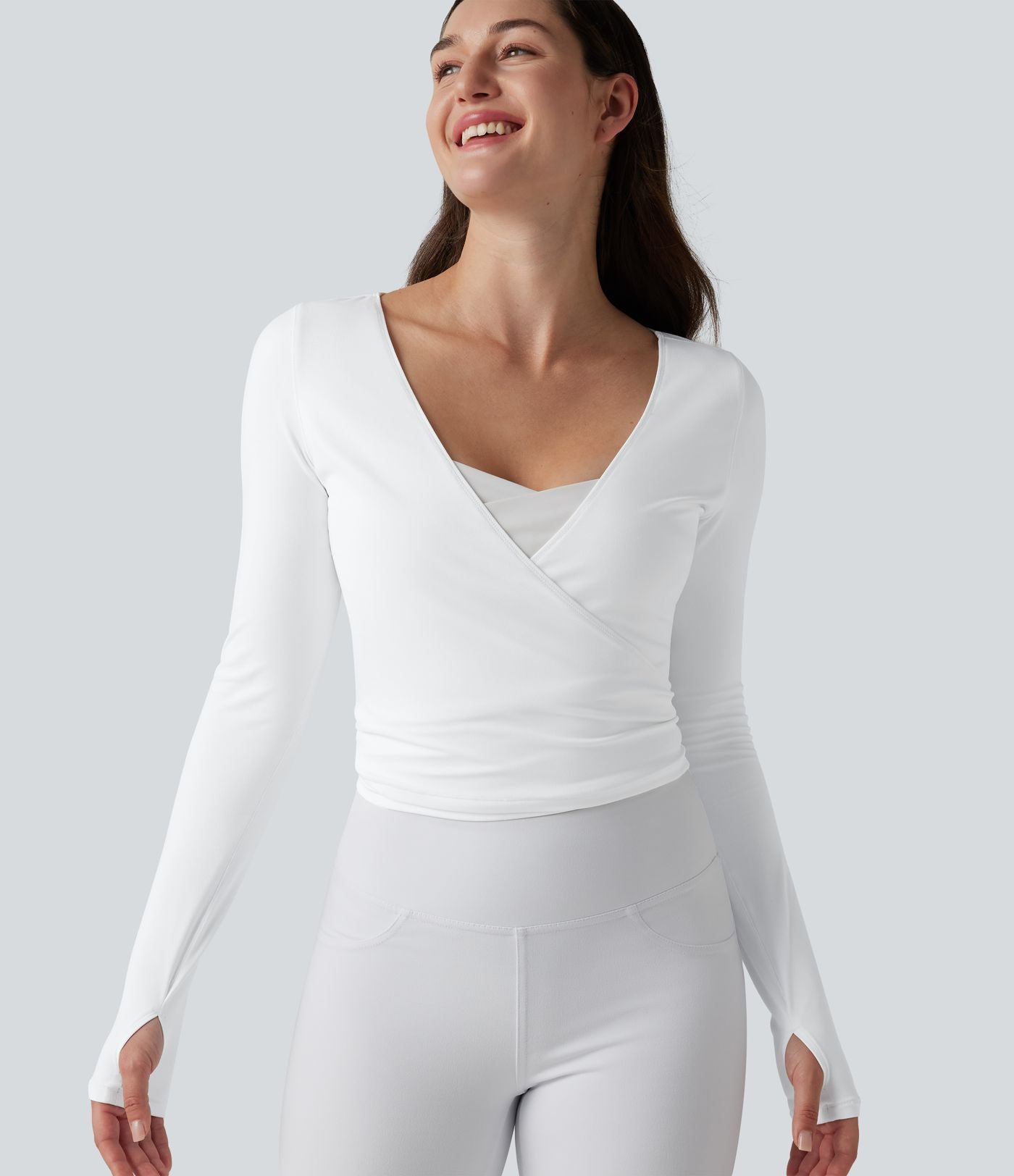 Haut casual SoftlyZero™ cache-cœur à manches longues avec passe-pouces, protection solaire UPF 50+