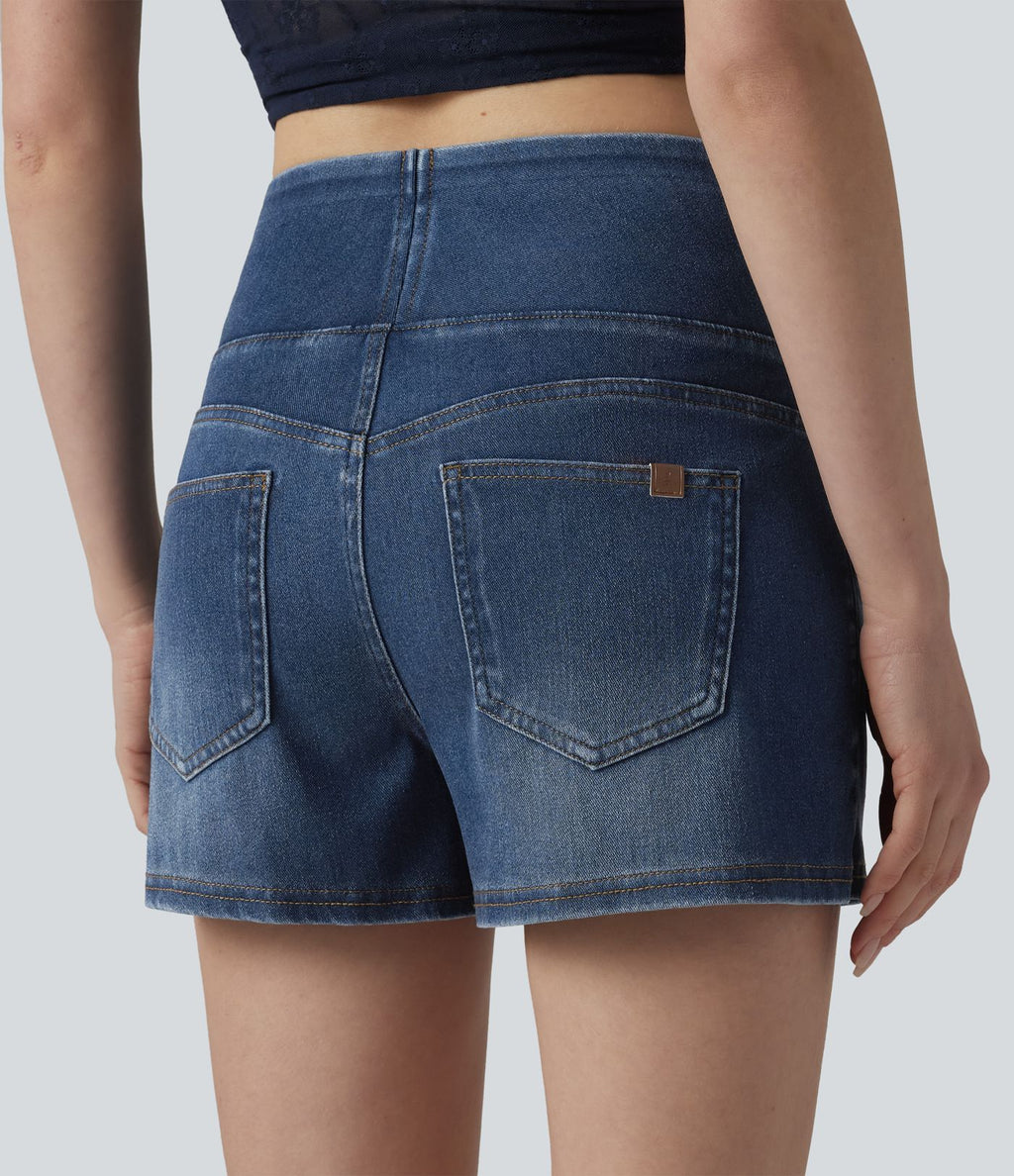Halara Flex™ Short décontracté en denim lyocell délavé taille mi-haute drapé 9 cm avec poches