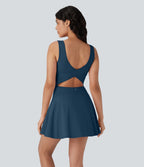 Softlyzero™ Airy Robe Sport de danse courte 2-en-1 avec dos nu croisé, encolure en U et poches latérales